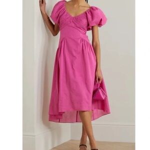 Frame Denim Fuchsia Puff Sleeve Midi Dress